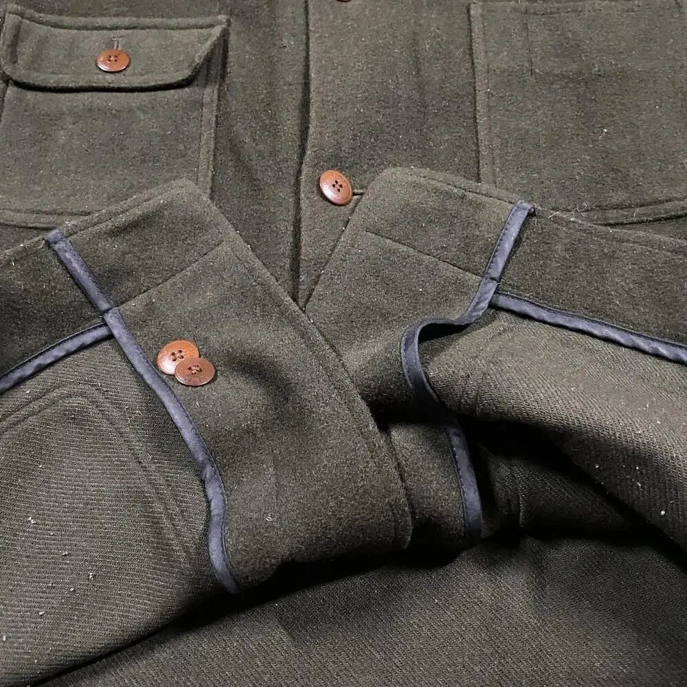 VTG Banana Republic Coat Mens L Green Wool Travel Field Overcoat Chore Jacket